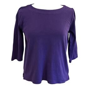 Coldwater Creek 100% Cotton Purple 3/4 Sleeve T-Shirt, Round Neck, M Petite